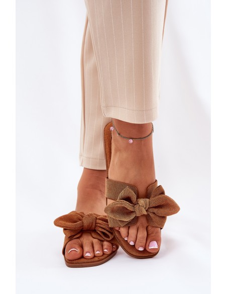 Flat Women's Sliders With Bow Camel Tobin