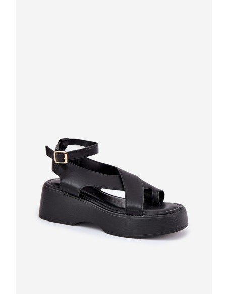 Ladies Platform And Wedge Sandals Eco Leather Black Tenzorus