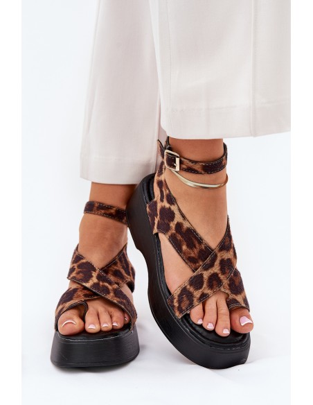 Women's Platform And Wedge Sandals In Leopard Print Brown Tenzorus
