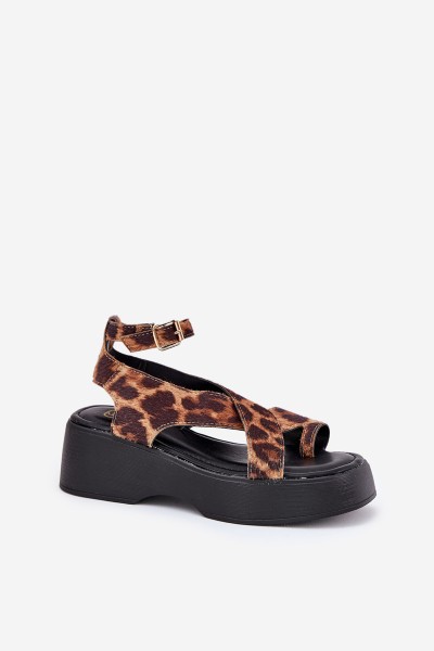 Women's Platform And Wedge Sandals In Leopard Print Brown Tenzorus 2