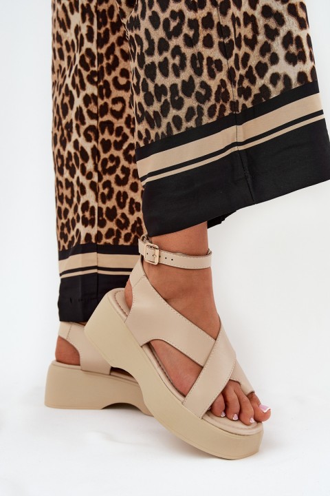 Women's sandals on platform and wedge eco leather beige Tenzorus