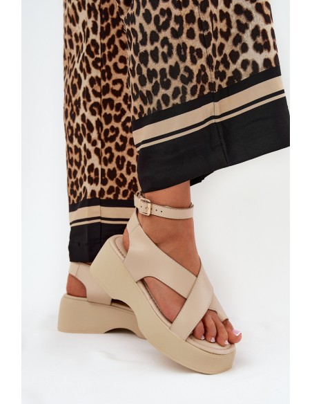 Women's sandals on platform and wedge eco leather beige Tenzorus