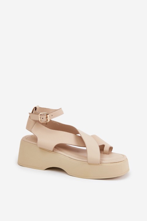Women's sandals on platform and wedge eco leather beige Tenzorus