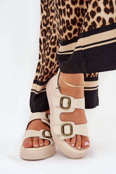 Moteriškos platformos ir pleištiniai sandalai su sagtimis smėlio spalvos Genorre