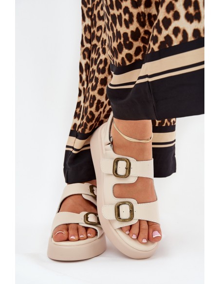 Women's Platform And Wedge Sandals With Buckles Beige Genorre