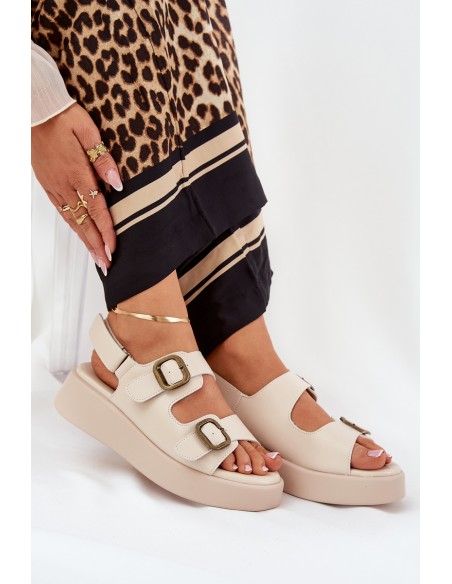 Women's Platform And Wedge Sandals With Buckles Beige Genorre