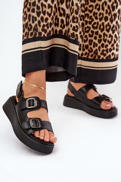 Women's Platform And Wedge Sandals With Buckles Black Genorre
