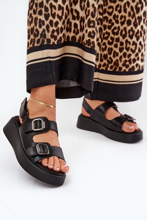 Women's Platform And Wedge Sandals With Buckles Black Genorre