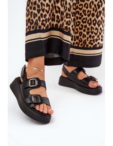 Women's Platform And Wedge Sandals With Buckles Black Genorre