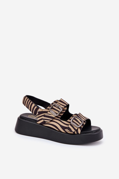 Moteriškos platformos ir pleištiniai sandalai su sagtimis Zebra Beige-Black Genorre