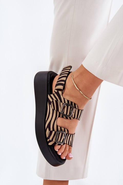 Women's Platform And Wedge Sandals With Buckles Zebra Beige-Black Genorre