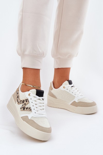 Moteriški sportiniai batai ant platformos Leopard Beige Loorori