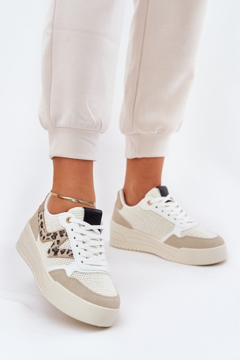 Ladies Sports Shoes On Platform Leopard Beige Lorori