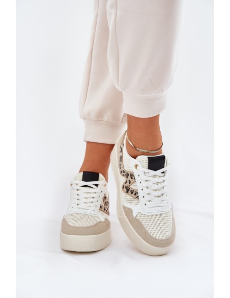 Moteriški sportiniai batai ant platformos Leopard Beige Loorori