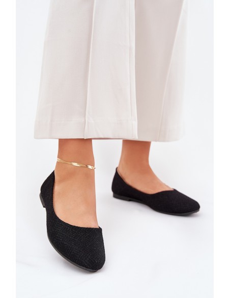 Women's Flat Ballet Shoes With Glitter Black Tatorelis