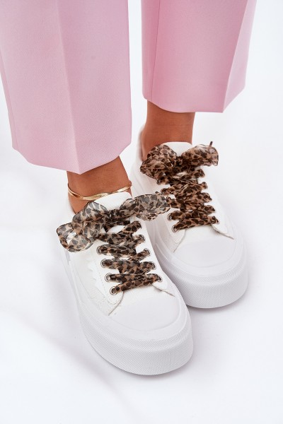 Women's sneakers on a chunky platform with decorative lacing white Zidora