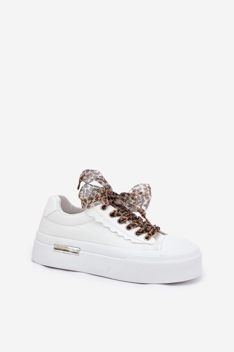 Women's sneakers on a chunky platform with decorative lacing white Zidora