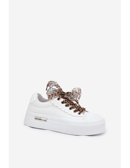 Women's sneakers on a chunky platform with decorative lacing white Zidora