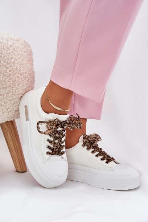 Women's sneakers on a chunky platform with decorative lacing white Zidora