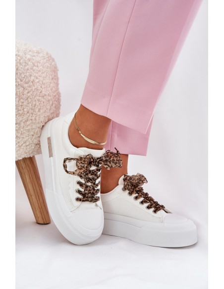 Women's sneakers on a chunky platform with decorative lacing white Zidora