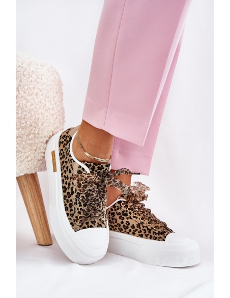 Womens Sneakers On Massive Platform With Decorative Lacing Leopard Brown Zidora