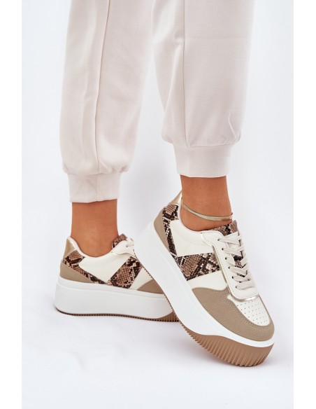 Womens Sneakers On Chunky Platform Animal Print Beige Telanila