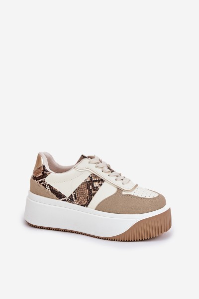 Womens Sneakers On Chunky Platform Animal Print Beige Telanila 2