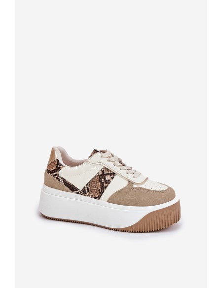 Womens Sneakers On Chunky Platform Animal Print Beige Telanila