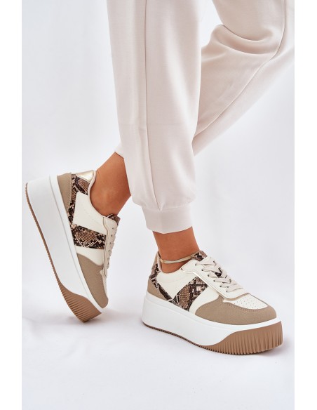 Womens Sneakers On Chunky Platform Animal Print Beige Telanila