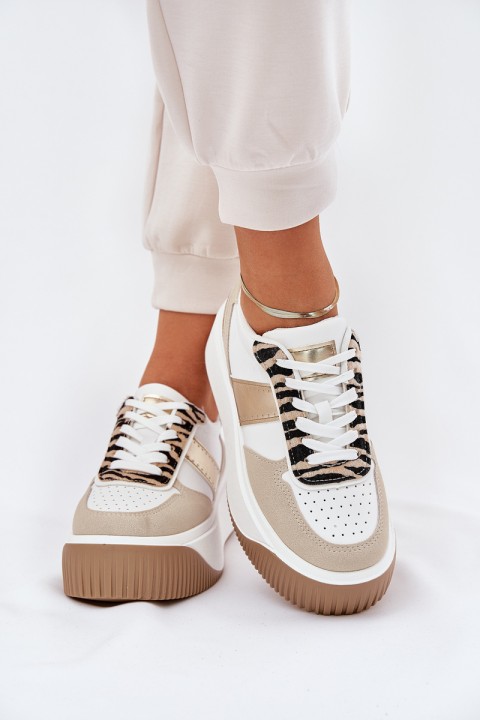 Women's sneakers on a chunky platform animal print beige-gold Telanila