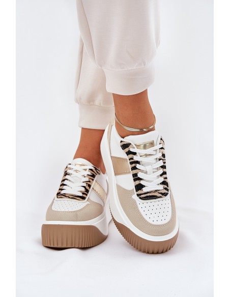 Women's sneakers on a chunky platform animal print beige-gold Telanila