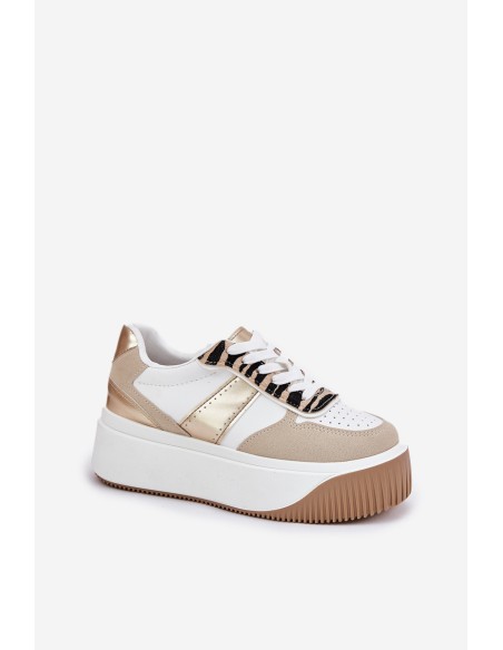 Women's sneakers on a chunky platform animal print beige-gold Telanila