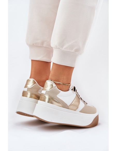 Women's sneakers on a chunky platform animal print beige-gold Telanila