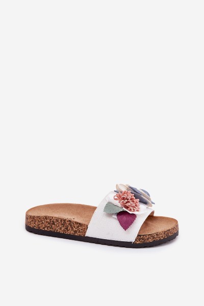 Women Slippers With Flowers On Cork Platform White Zinrosa 2