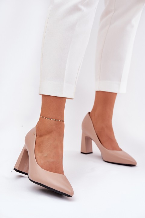 Elegant Heels On Block Heel Vinceza 62221 Beige