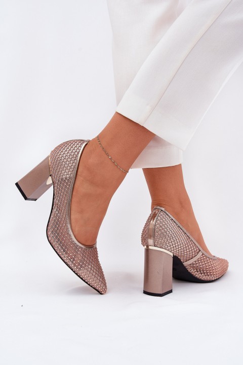 Embellished Mesh Heels On Heel Beige Vinceza 62211