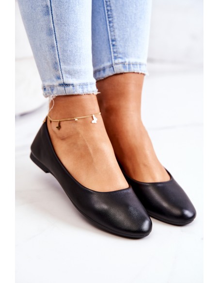 Black Classic Leather Ballerina Stacee