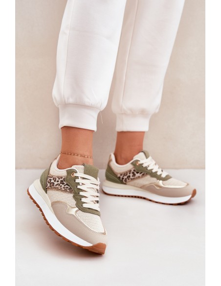 Women Sports Shoes With Panther Print On Platform Green Davinara