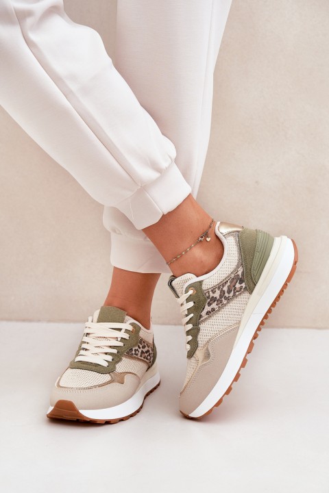 Women Sports Shoes With Panther Print On Platform Green Davinara