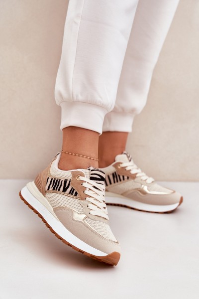 Women's Sports Shoes On Platform Zebra Beige Davinara