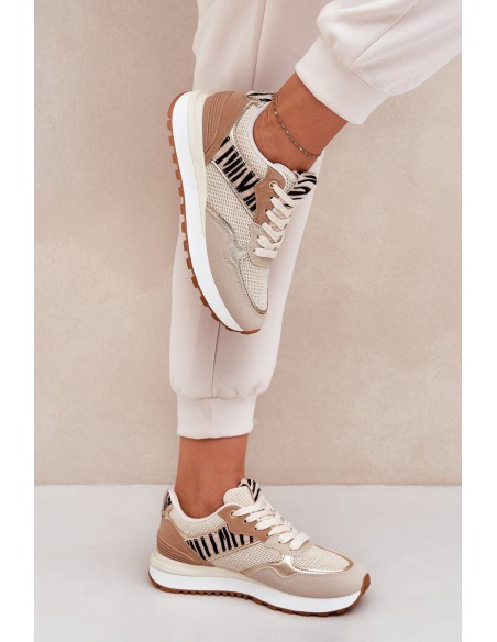 Moteriški sportiniai bateliai ant platformos Zebra Beige Davinara