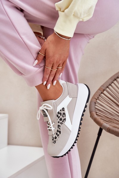 Sportiniai batai Moteriški sportbačiai ant platformos Leopard White-Beige Pumbes