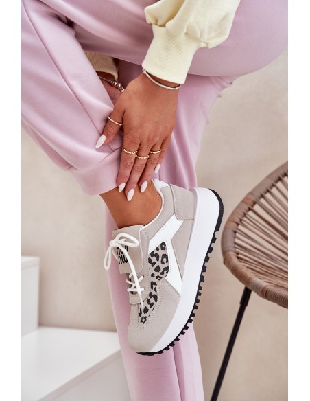 Sports Shoes Sneakers Women On Platform Leopard White-Beige Pumbes