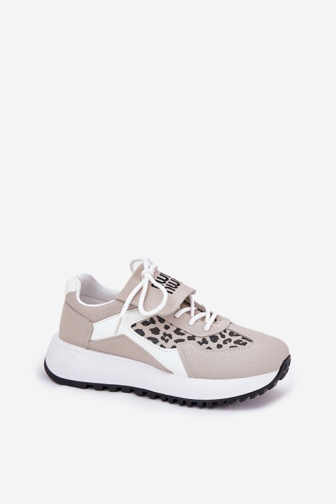 Sports Shoes Sneakers Women On Platform Leopard White-Beige Pumbes
