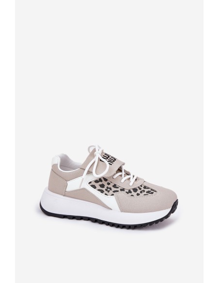 Sportiniai batai Moteriški sportbačiai ant platformos Leopard White-Beige Pumbes