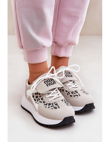 Sports Shoes Sneakers Women On Platform Leopard White-Beige Pumbes