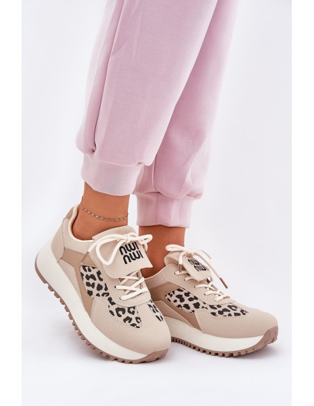 Sports Shoes Sneakers Womens Platform Leopard Beige Pumbes