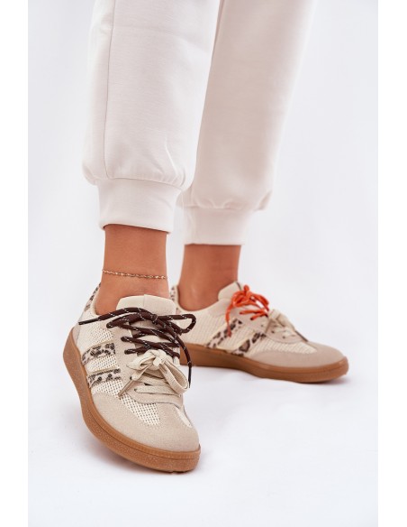 Moteriški sportbačiai su dvigubu suvarstymu Leopard Beige Ollabes