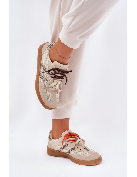 Women's Sneakers With Double Lacing Leopard Beige Ollabes