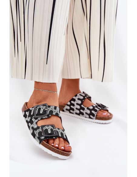 Women's Slippers With Buckles And Glitter Black S.Barski RB51-006